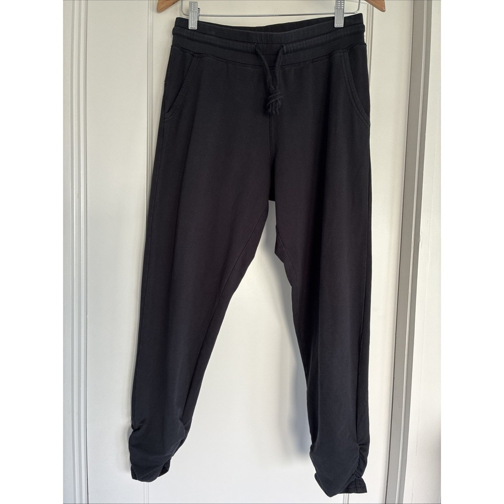 Pact Women Organic Cotton Ruched Ankle Black Jogger Pants Size S Drawstring Soft